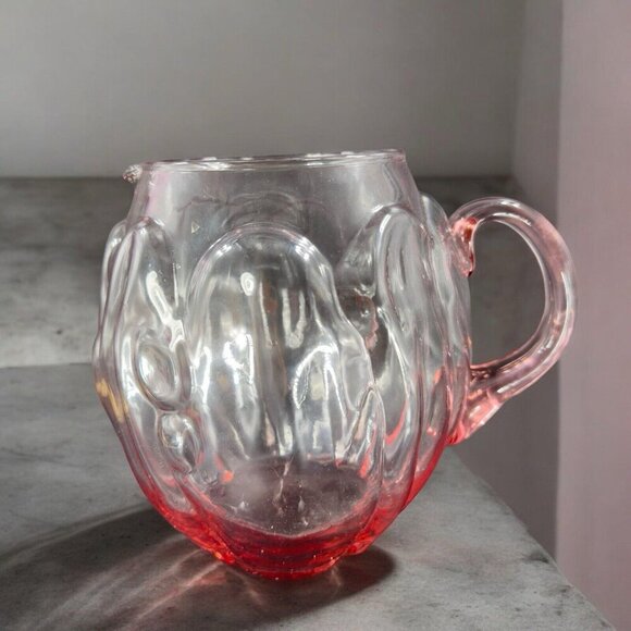 Vintage Mid Century Glass Pitcher Carafe Light Transparent Pink Color Raised VTG - Picture 2 of 16